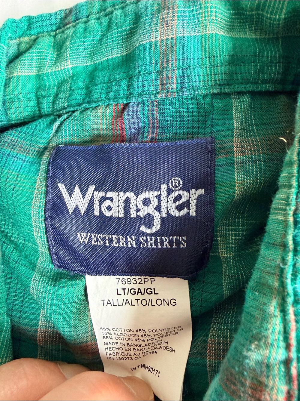 Large Tall Wrangler Men's Green Plaid Short-Sleeve Western Shirt